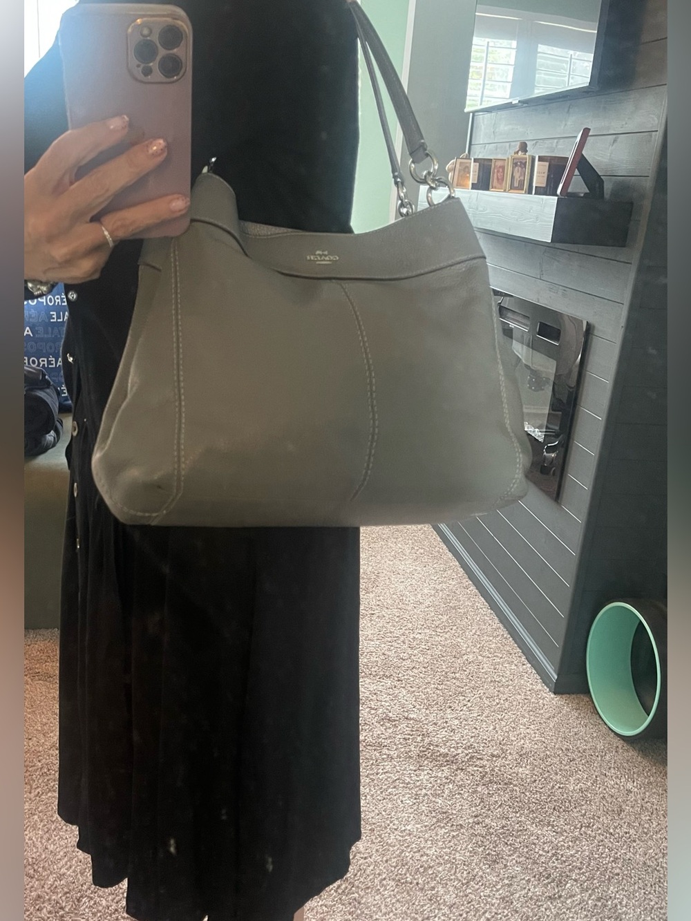 Coach Lexy Gray Pebbled Leather Hobo Shoulder Bag - Picture 9 of 9